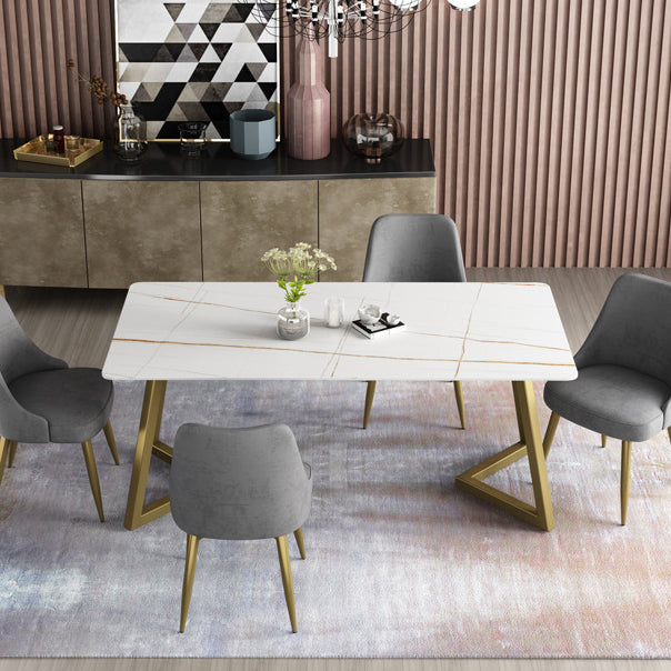 Mesa de comedor de simplicidad Mesa de piedra sinterizada rectangular con base metálica