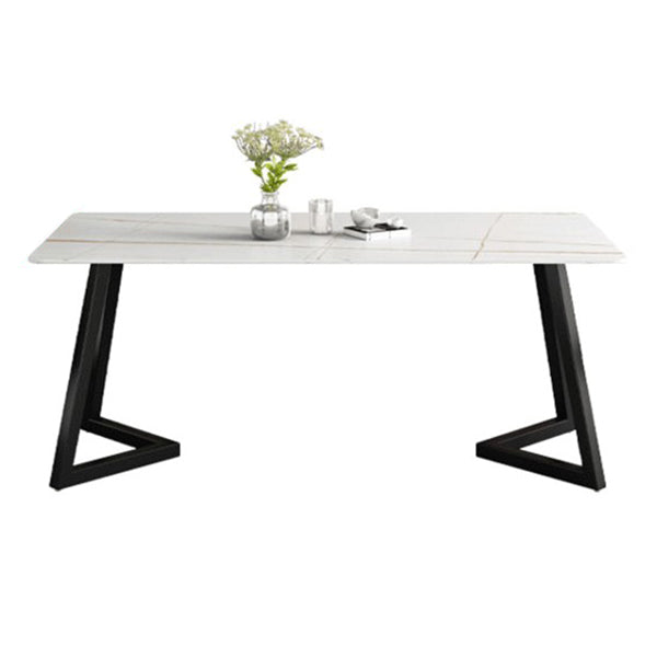 Mesa de comedor de simplicidad Mesa de piedra sinterizada rectangular con base metálica