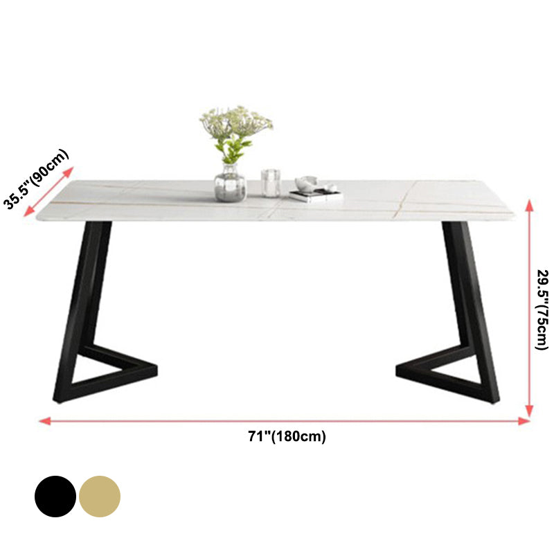 Mesa de comedor de simplicidad Mesa de piedra sinterizada rectangular con base metálica