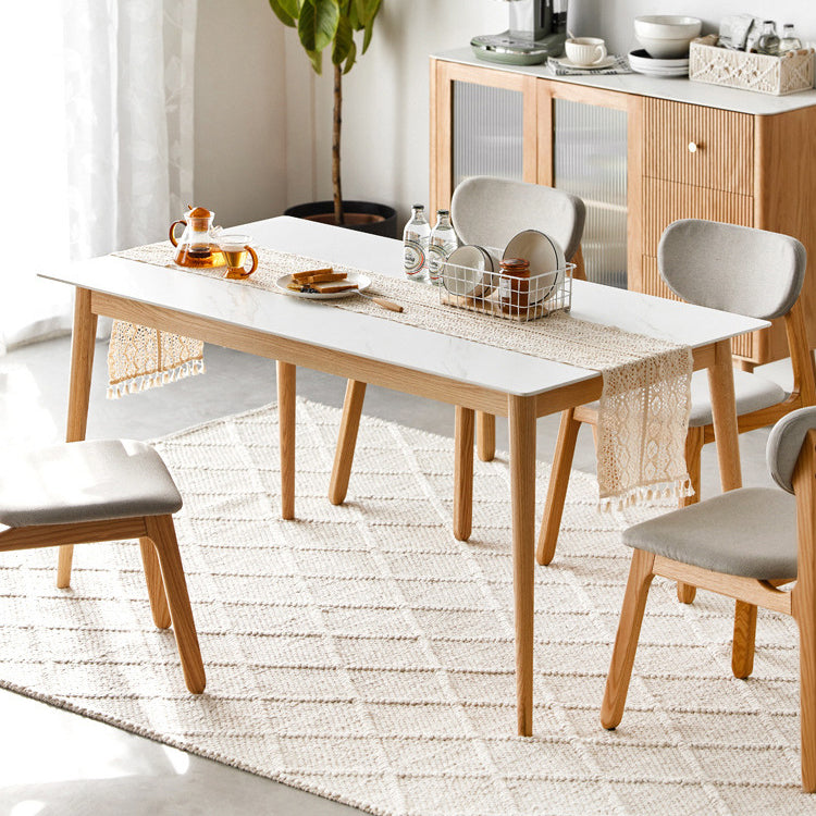 Moderne stijl gesinterde stenen eettafel witte rechthoekige tafel met houten basis