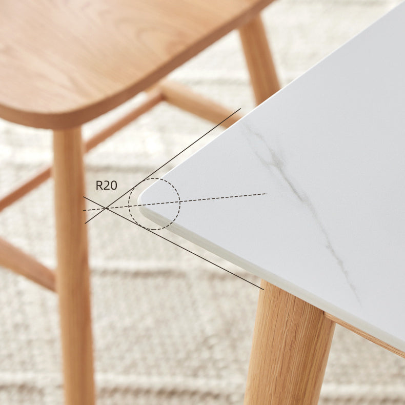 Moderne stijl gesinterde stenen eettafel witte rechthoekige tafel met houten basis