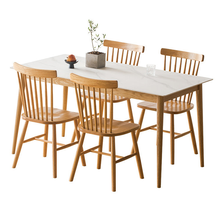 Moderne stijl gesinterde stenen eettafel witte rechthoekige tafel met houten basis