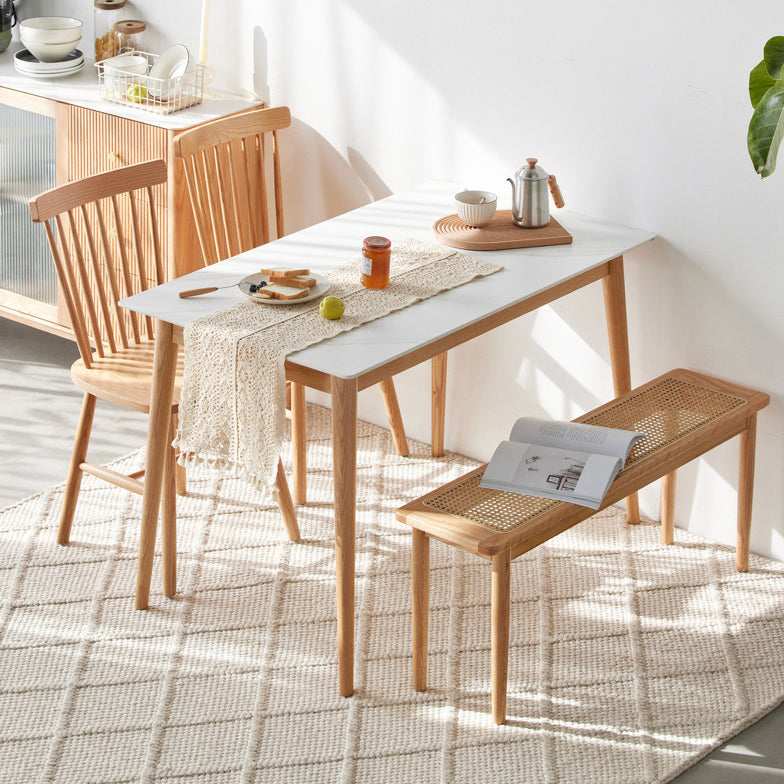 Moderne stijl gesinterde stenen eettafel witte rechthoekige tafel met houten basis