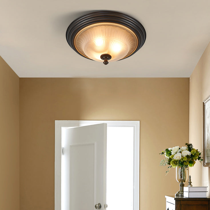 20" Wide Classic Bowl Flush Mount with Glass Shade Bronze Flush Ceiling Light for Bedroom