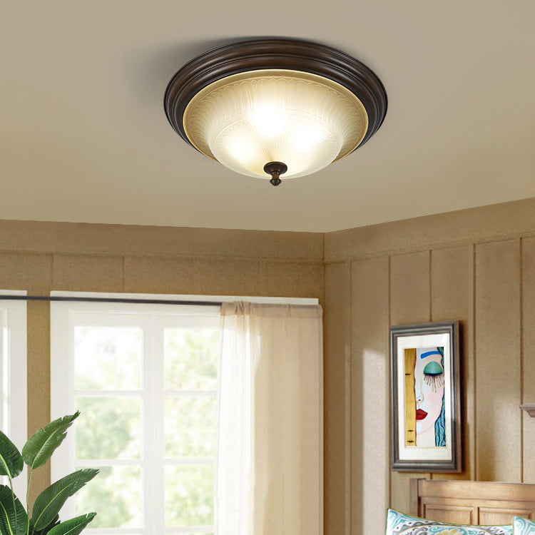 20" Wide Classic Bowl Flush Mount with Glass Shade Bronze Flush Ceiling Light for Bedroom