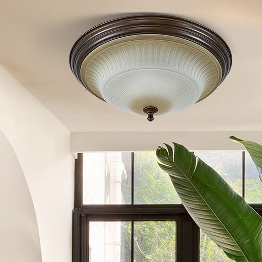 20" Wide Classic Bowl Flush Mount with Glass Shade Bronze Flush Ceiling Light for Bedroom
