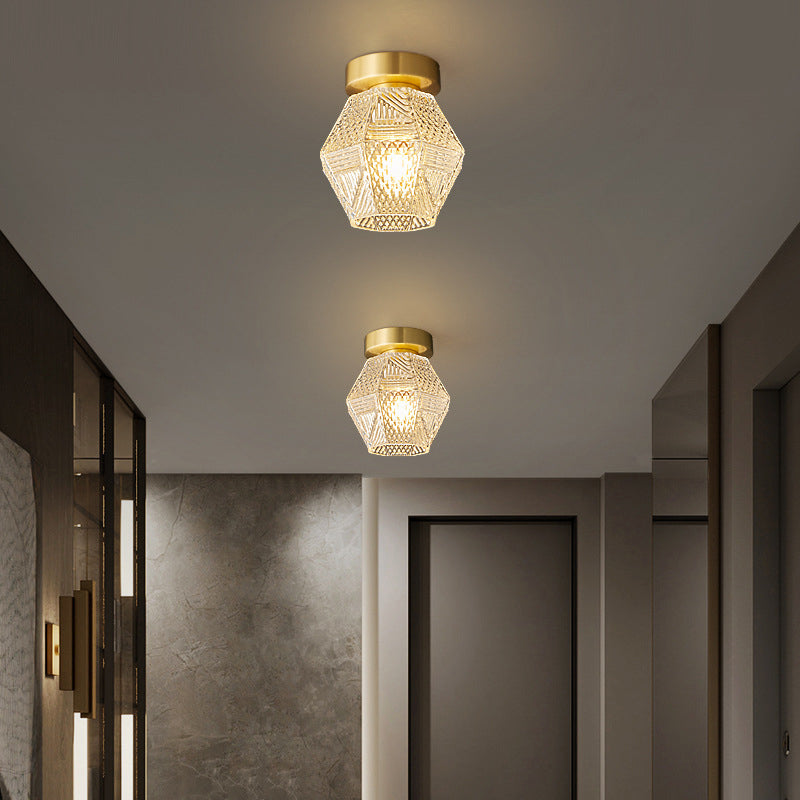 Gold Metal Ceiling Light Fixture with Glass Shade Traditional Style 1 Light Flush Mount