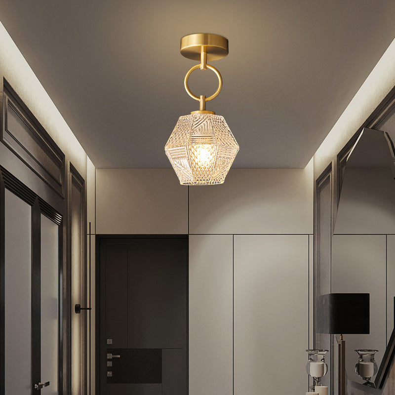 Gold Metal Ceiling Light Fixture with Glass Shade Traditional Style 1 Light Flush Mount