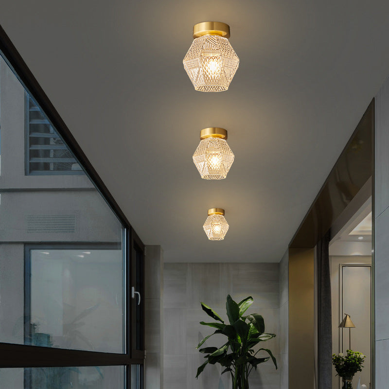 Gold Metal Ceiling Light Fixture with Glass Shade Traditional Style 1 Light Flush Mount