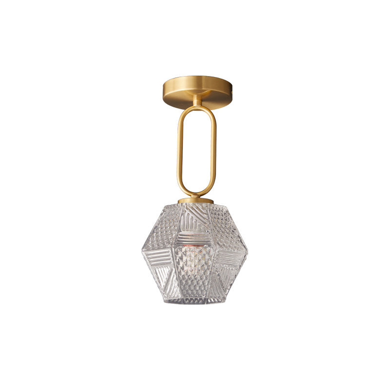Gold Metal Ceiling Light Fixture with Glass Shade Traditional Style 1 Light Flush Mount