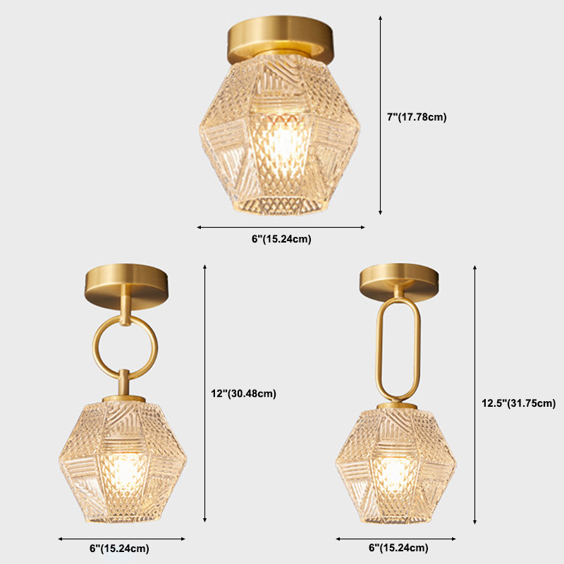 Gold Metal Ceiling Light Fixture with Glass Shade Traditional Style 1 Light Flush Mount
