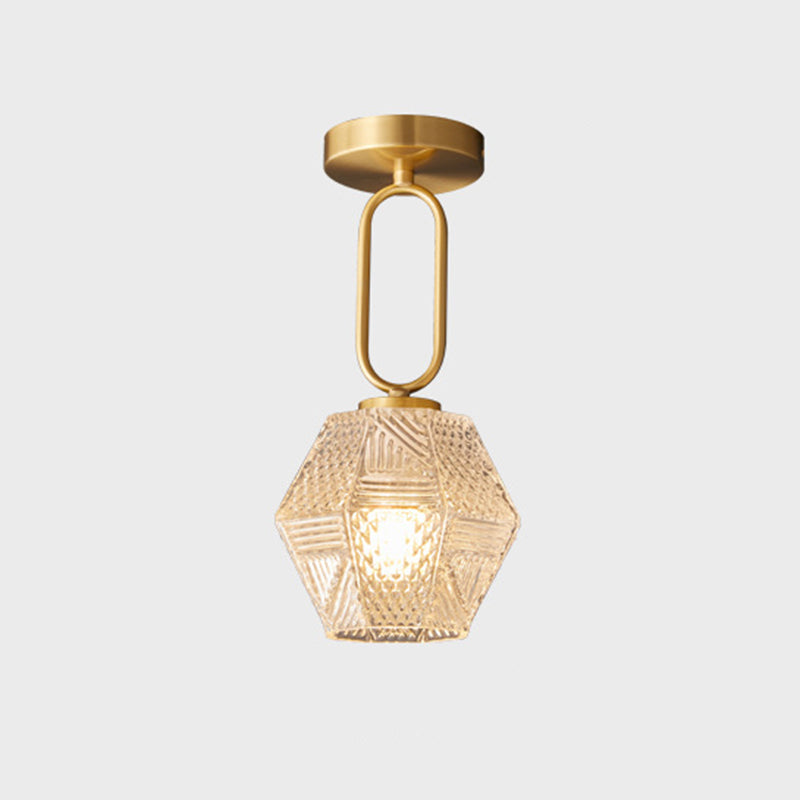 Gold Metal Ceiling Light Fixture with Glass Shade Traditional Style 1 Light Flush Mount