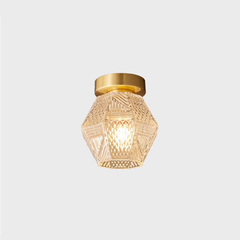 Gold Metal Ceiling Light Fixture with Glass Shade Traditional Style 1 Light Flush Mount