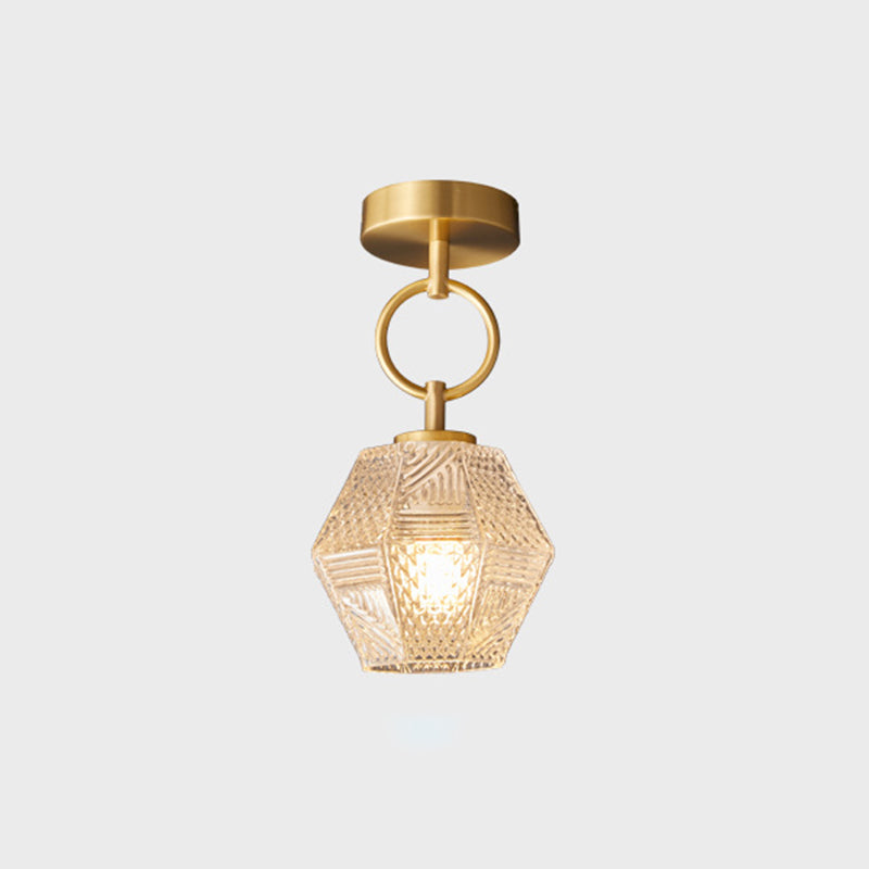Gold Metal Ceiling Light Fixture with Glass Shade Traditional Style 1 Light Flush Mount