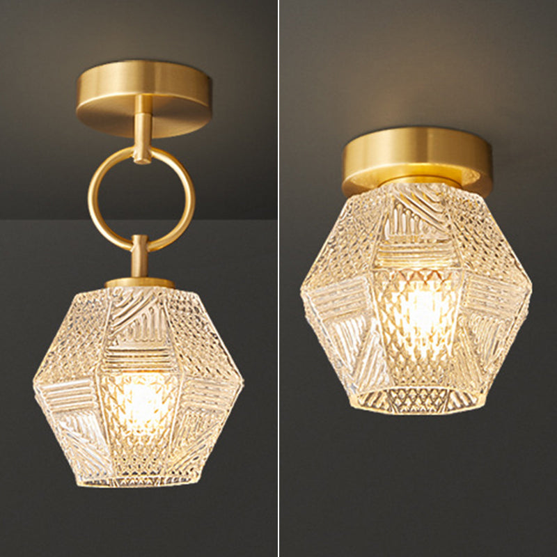 Gold Metal Ceiling Light Fixture with Glass Shade Traditional Style 1 Light Flush Mount