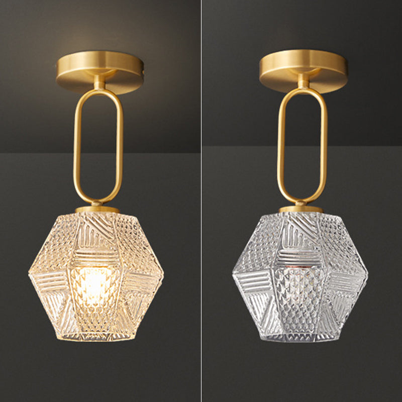Gold Metal Ceiling Light Fixture with Glass Shade Traditional Style 1 Light Flush Mount