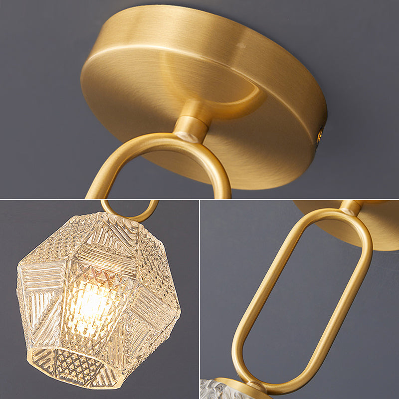Gold Metal Ceiling Light Fixture with Glass Shade Traditional Style 1 Light Flush Mount