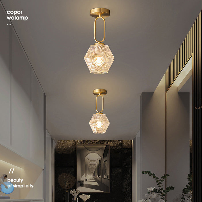 Gold Metal Ceiling Light Fixture with Glass Shade Traditional Style 1 Light Flush Mount
