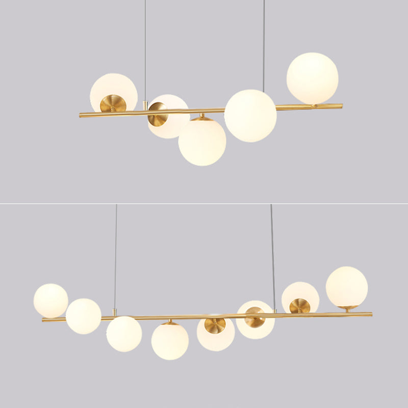 Nordic Round Island Lighting Fixture Glass Dinning Room Island Ceiling Light in Gold