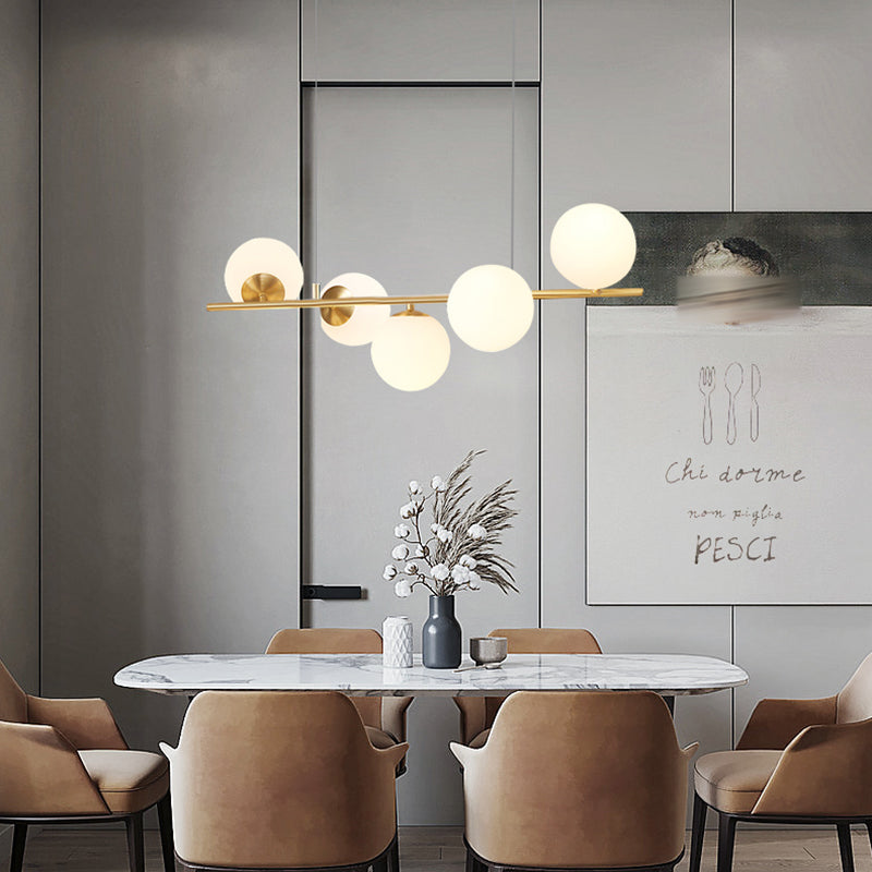 Nordic Round Island Lighting Fixture Glass Dinning Room Island Ceiling Light in Gold