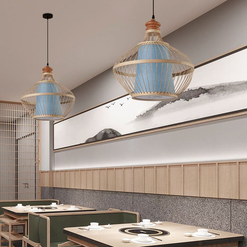 Japanese Pendulum Light Rattan 1-Light Hanging Ceiling Light for Dining Room