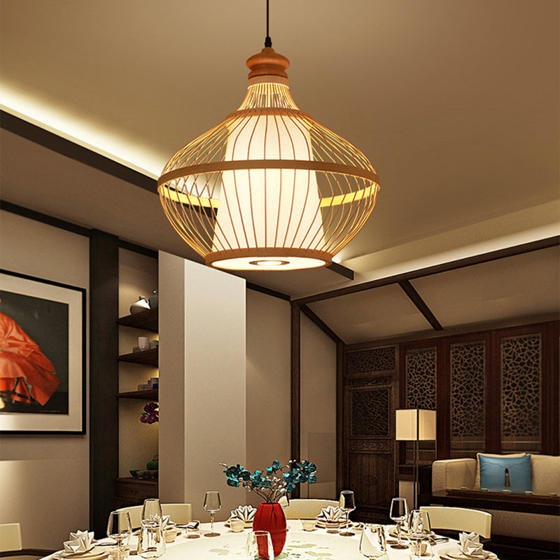 Japanese Pendulum Light Rattan 1-Light Hanging Ceiling Light for Dining Room
