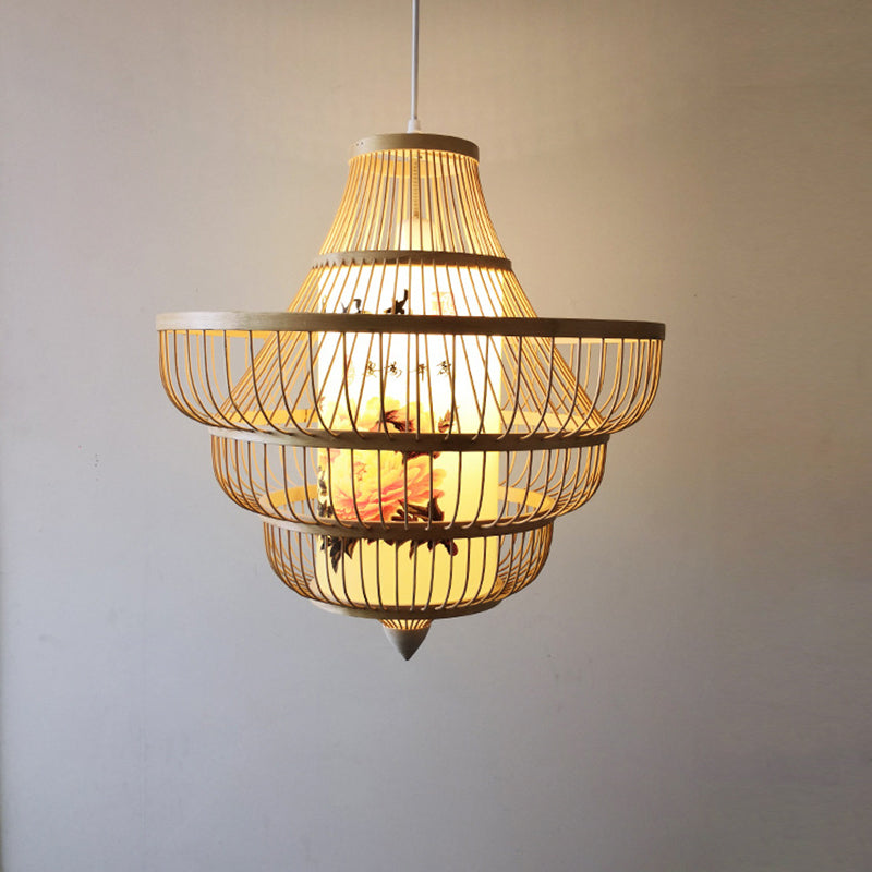 Asia Bamboo Hanging Ceiling Light 1-Light Spinning Top Ceiling Pendant Light