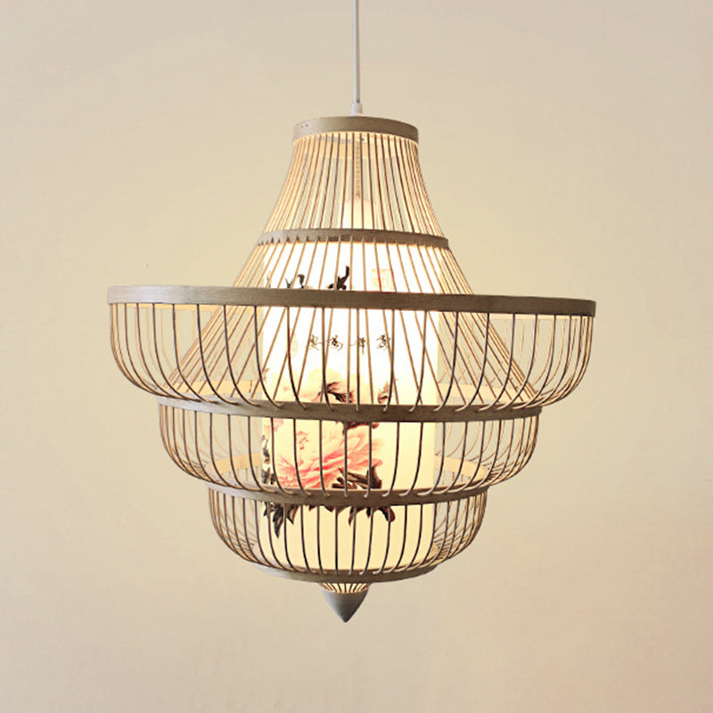Asia Bamboo Hanging Ceiling Light 1-Light Spinning Top Ceiling Pendant Light