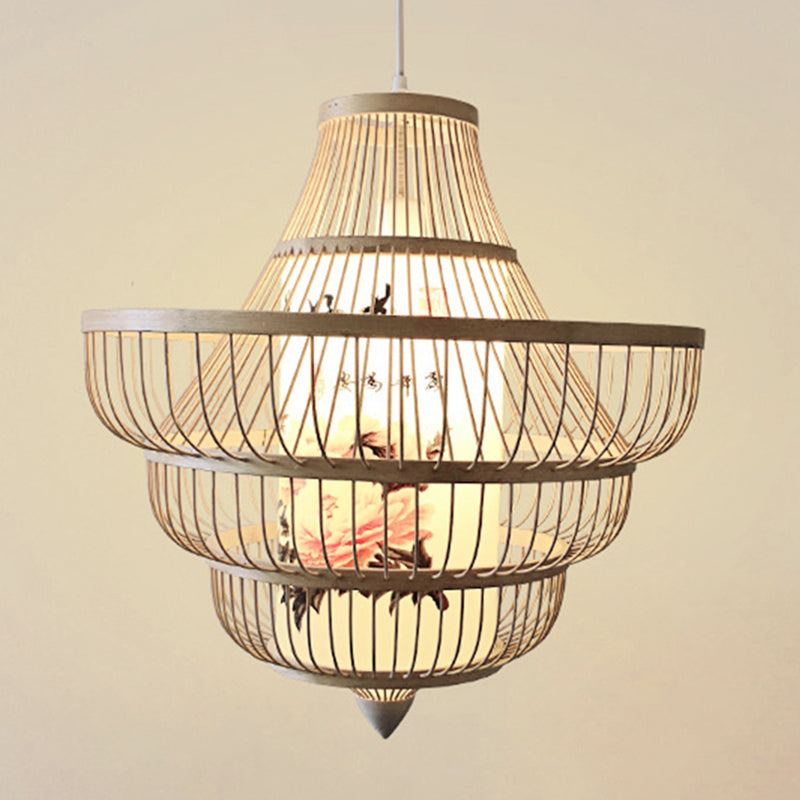 Asia Bamboo Hanging Ceiling Light 1-Light Spinning Top Ceiling Pendant Light