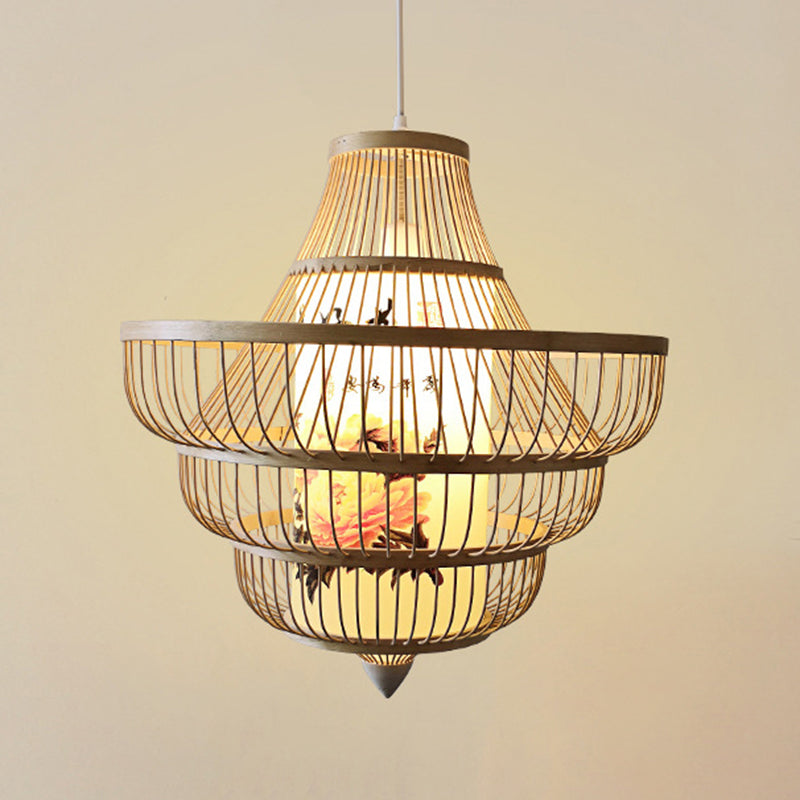 Asia Bamboo Hanging Ceiling Light 1-Light Spinning Top Ceiling Pendant Light