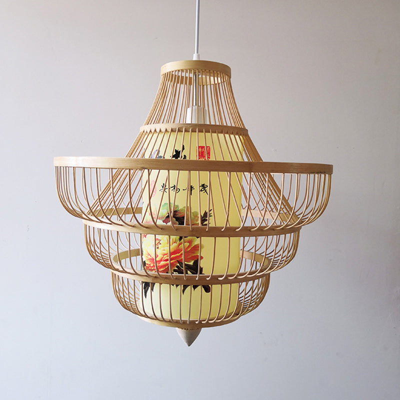 Asia Bamboo Hanging Ceiling Light 1-Light Spinning Top Ceiling Pendant Light