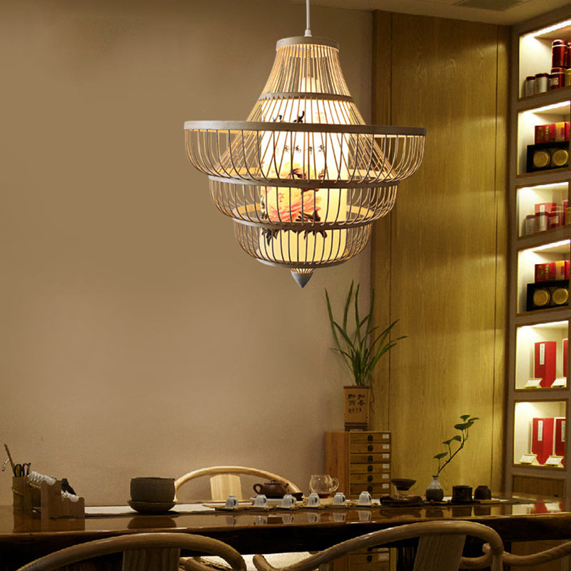 Asia Bamboo Hanging Ceiling Light 1-Light Spinning Top Ceiling Pendant Light