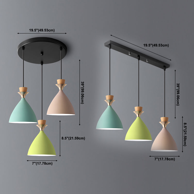 Modern Style Pendant Light Flared Shaped Metal 3 Lights Suspension Pendant