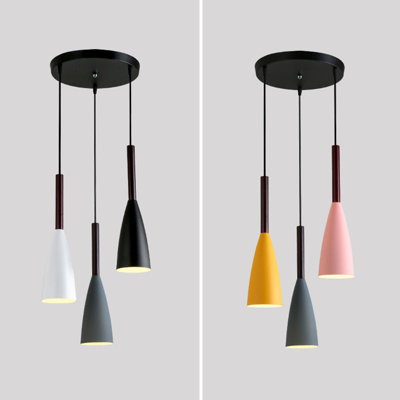 "Colored Round Multi Pendant Ceiling Light Fixture 
Modern Style Metal 3 Head Suspension Lamp"