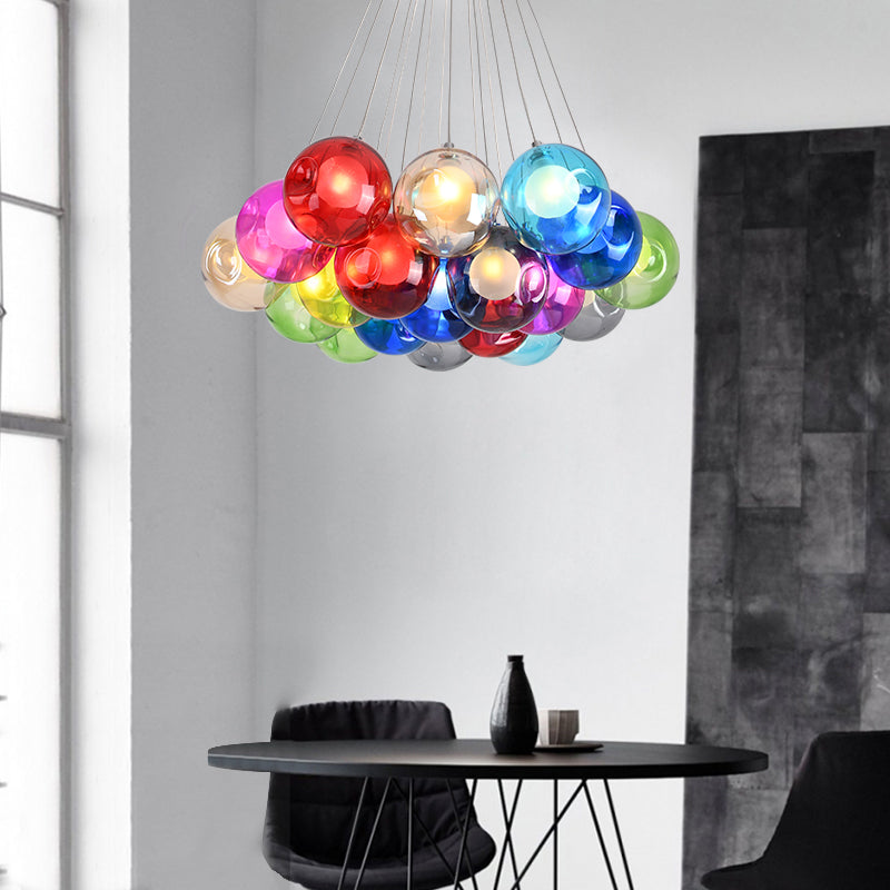 Indoor Globe Clear Glass Multi Hanging Light, Simple Colorful Balls Hanging Lamp