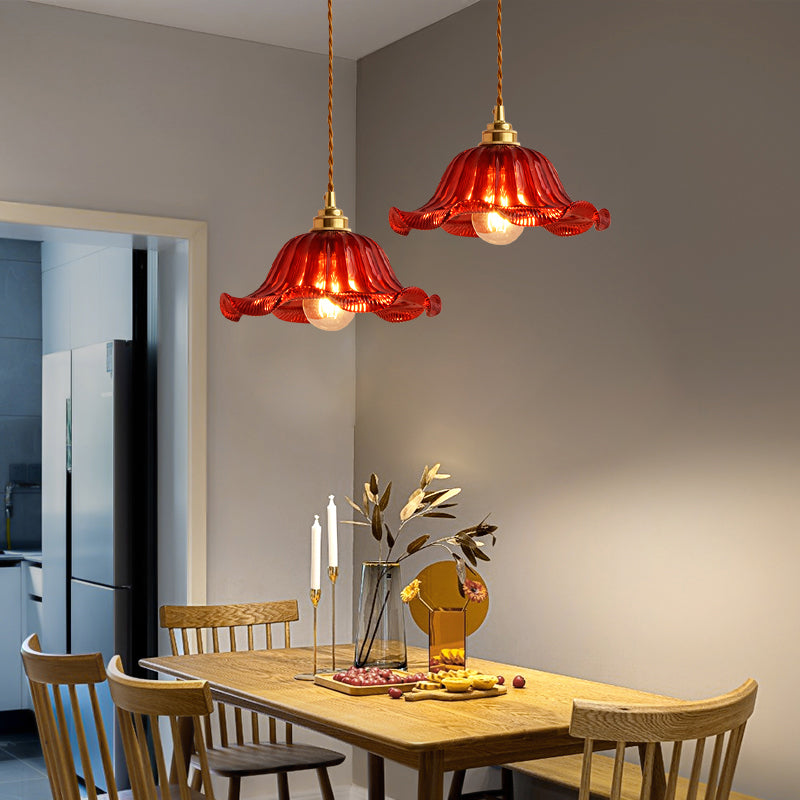 1-Light Ripped Shade Hanging Lamp, Contemporary Ribbed Glass Hanging Light