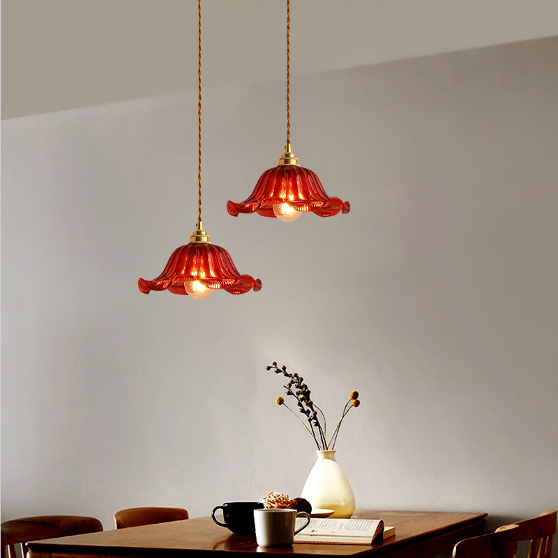 1-Light Ripped Shade Hanging Lamp, Contemporary Ribbed Glass Hanging Light