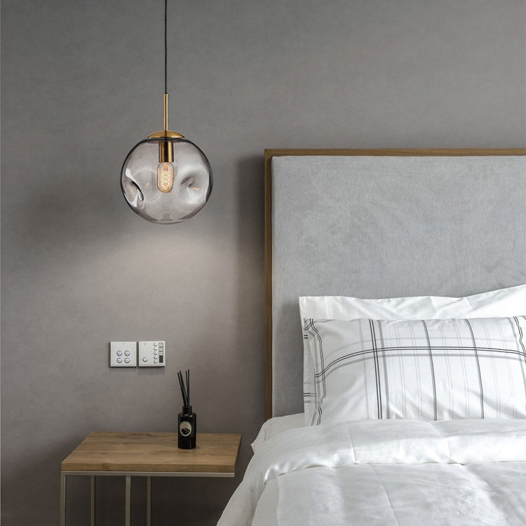 Modern Creative Single Pendant Light Electroplate Metal Globe Hanging Lamp with Glass Shade