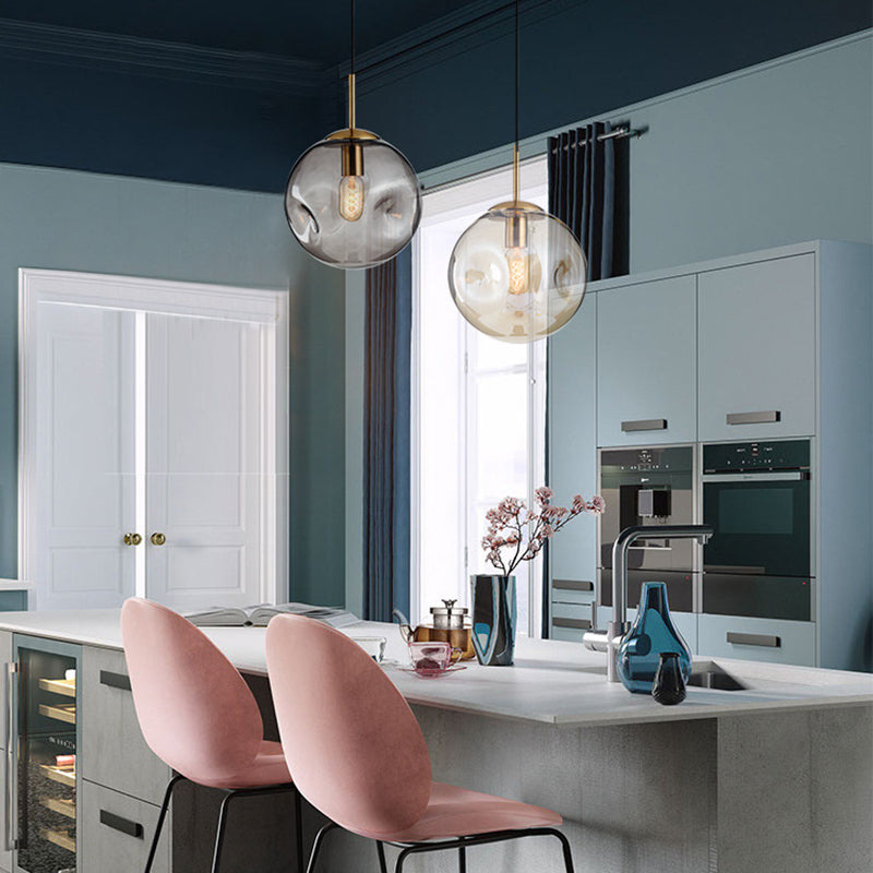 Modern Creative Single Pendant Light Electroplate Metal Globe Hanging Lamp with Glass Shade