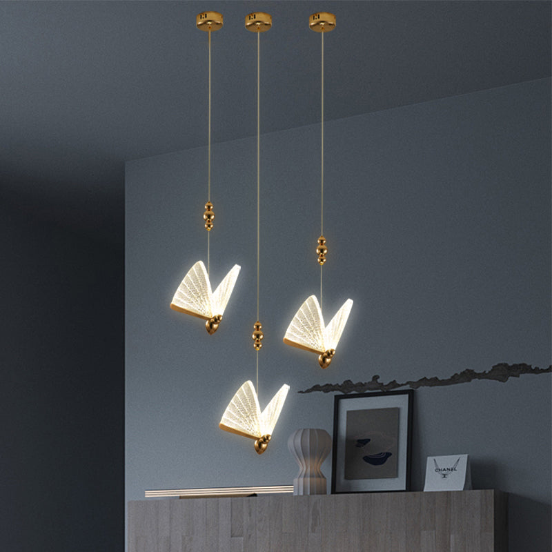 Modern Luxury Butterfly Pendant Light Aluminium Indoor LED Hanging Lamp with Acrylic Shade