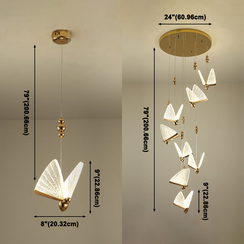 Modern Luxury Butterfly Pendant Light Aluminium Indoor LED Hanging Lamp with Acrylic Shade
