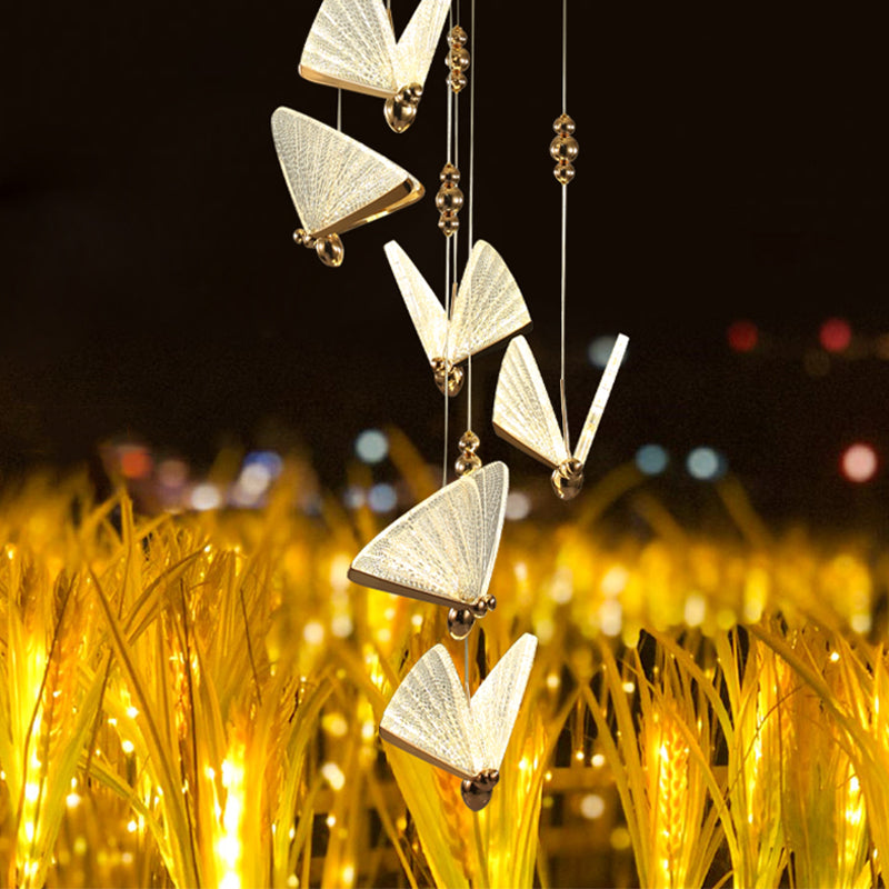 Modern Luxury Butterfly Pendant Light Aluminium Indoor LED Hanging Lamp with Acrylic Shade