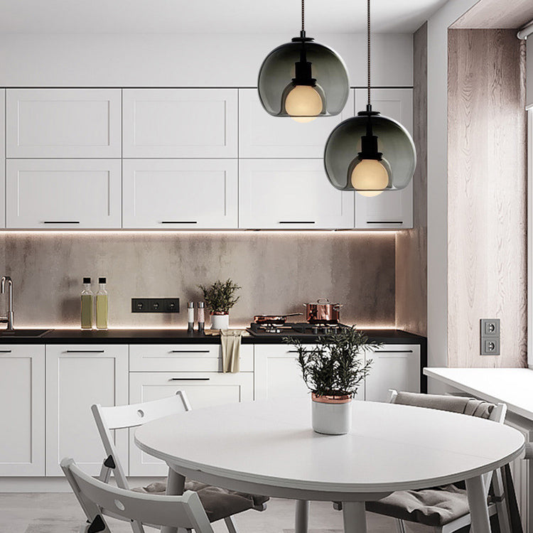 Glass Black Hanging Lamp in Modern Creative Style Lacquered Iron Globe Pendant Light for Dining Room