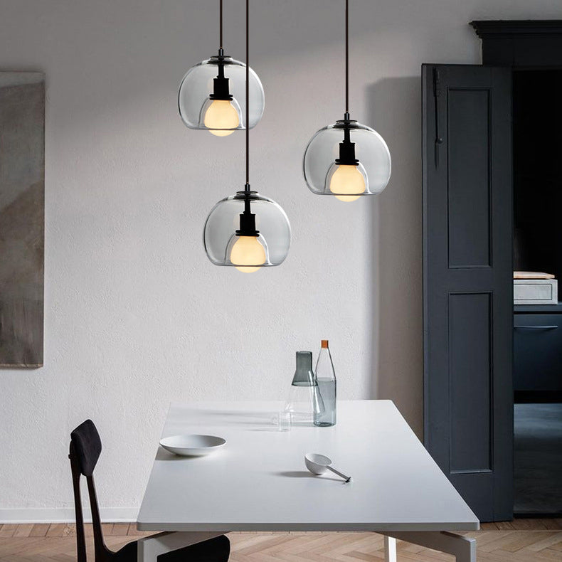 Glass Black Hanging Lamp in Modern Creative Style Lacquered Iron Globe Pendant Light for Dining Room
