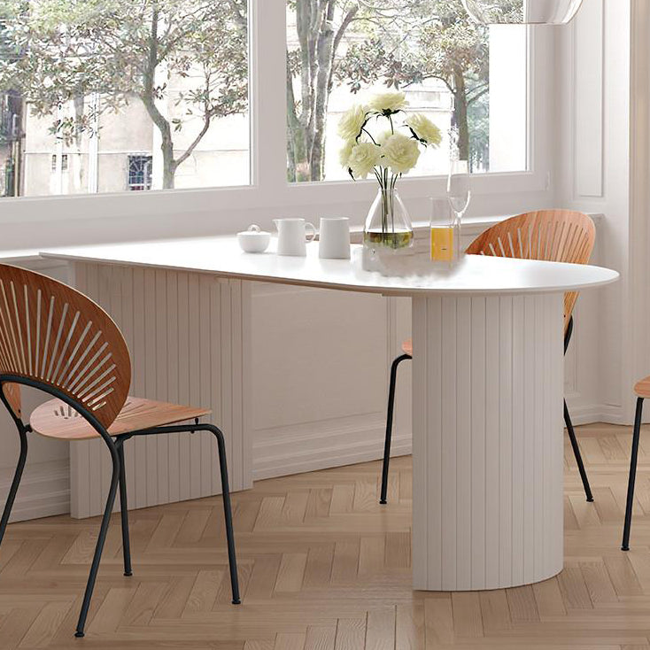 Mesa de comedor de forma irregular blanca, mesa isla de madera con pedestal doble para restaurante