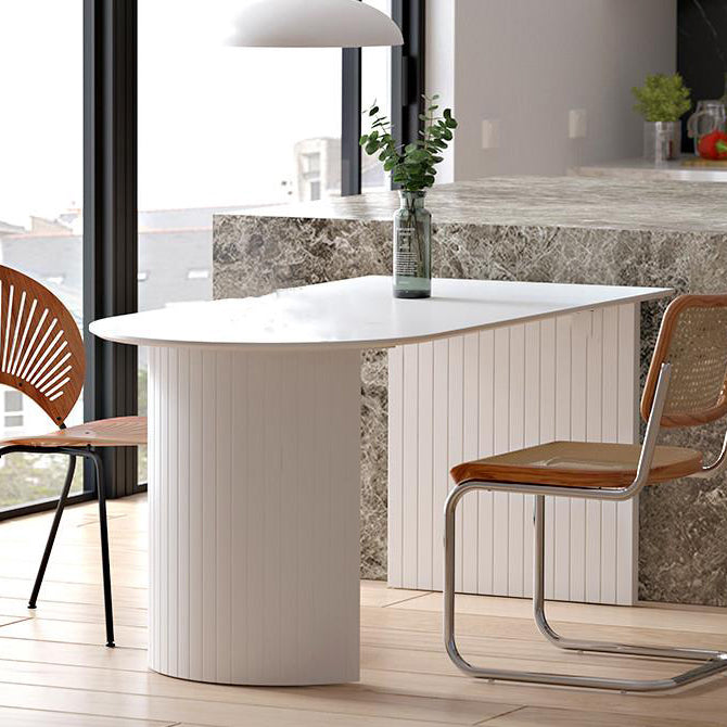 Mesa de comedor de forma irregular blanca, mesa isla de madera con pedestal doble para restaurante