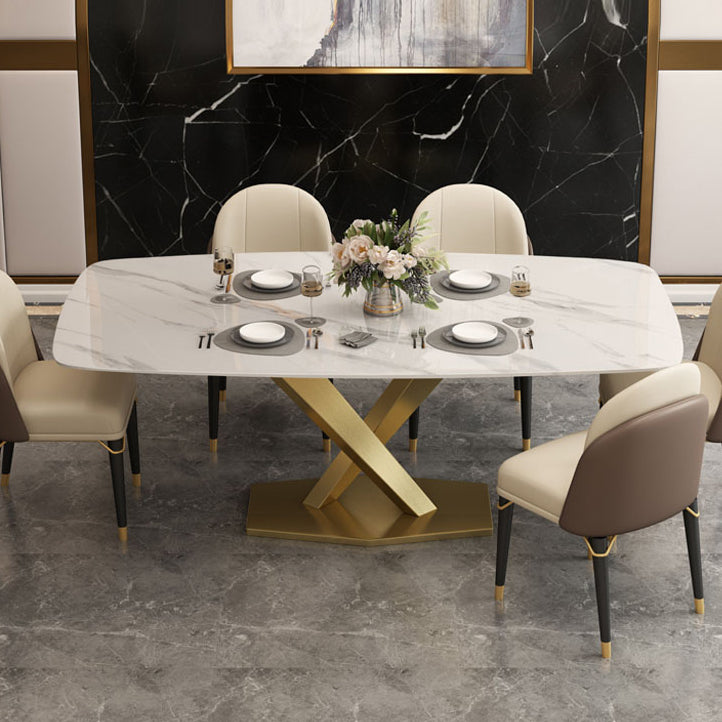 Metal Contemporary Rectangular Table Sintered Stone Table for Dining Room