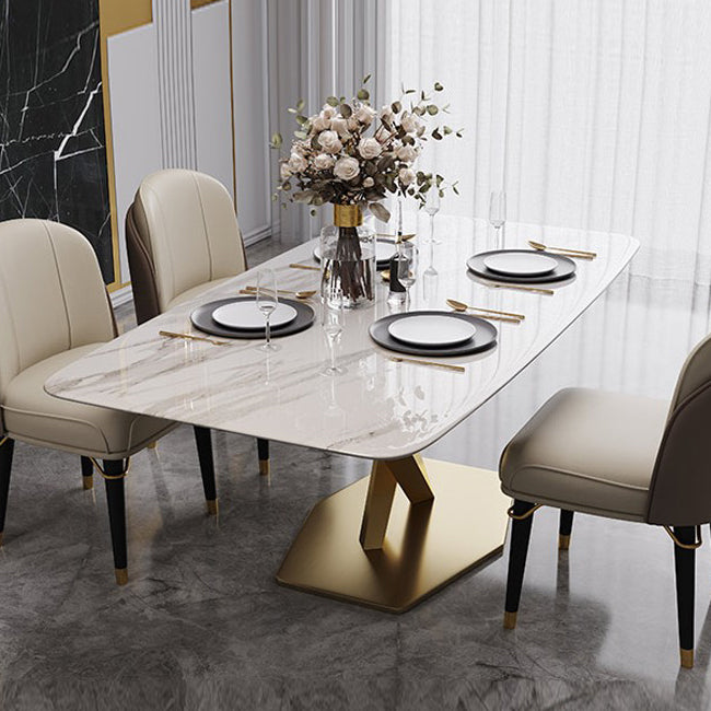 Metal Contemporary Rectangular Table Sintered Stone Table for Dining Room