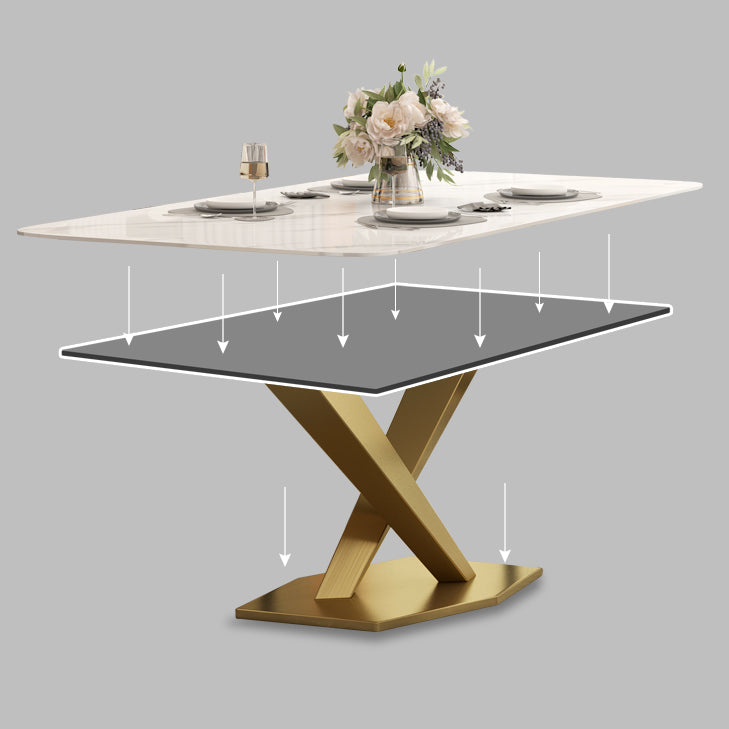 Metal Contemporary Rectangular Table Sintered Stone Table for Dining Room