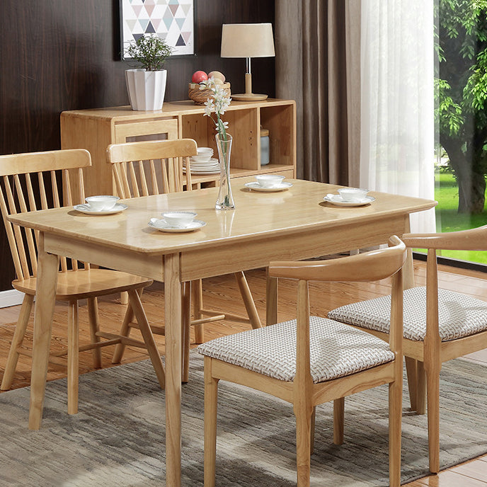 Mesa de comedor rectangular de madera de goma moderna mesa de madera maciza en color de madera